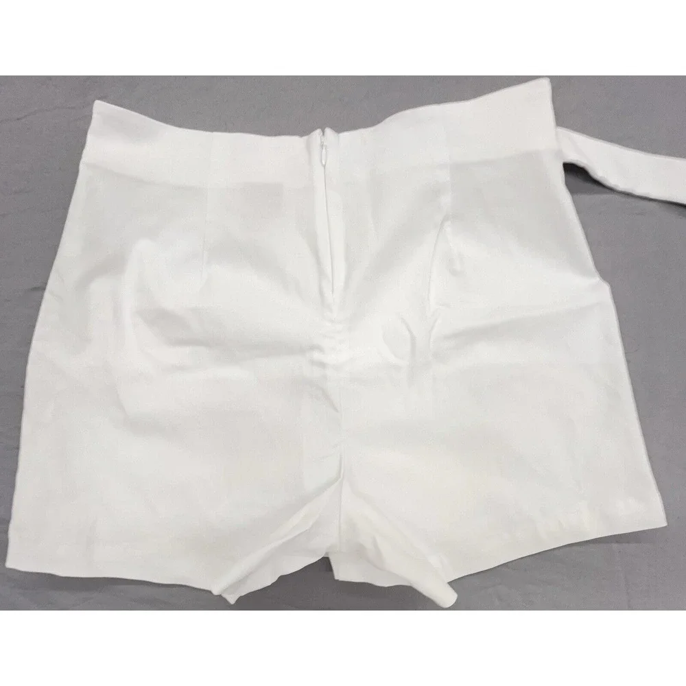 INC Skort Shorts 8 White Faux Wrap Gold‎ Buckle Stretch Tennis Golf Preppy